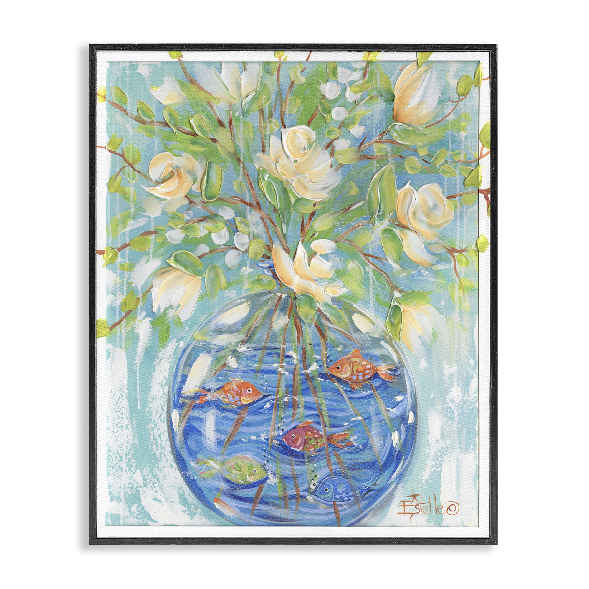 Stupell Industries Fish Bowl Bouquet Plants & Flowers Painting Black Framed Art Print Wall Art, 16 x 20