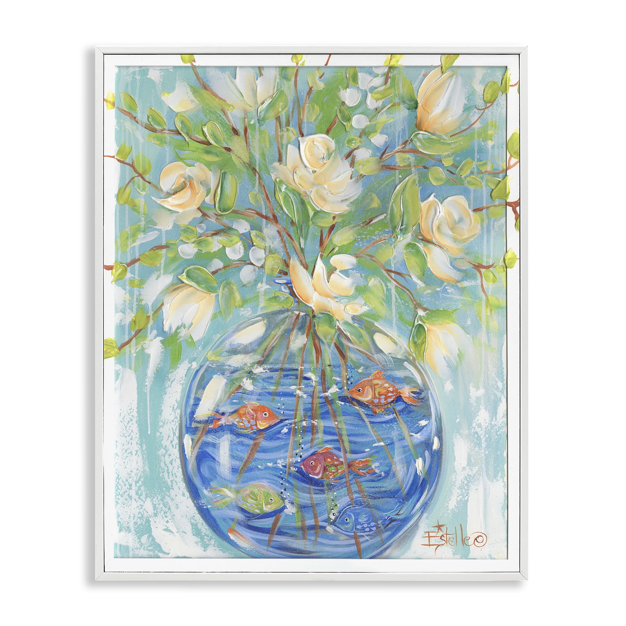 Stupell Industries Fish Bowl Bouquet Plants & Flowers Painting White Framed Art Print Wall Art, 16 x 20