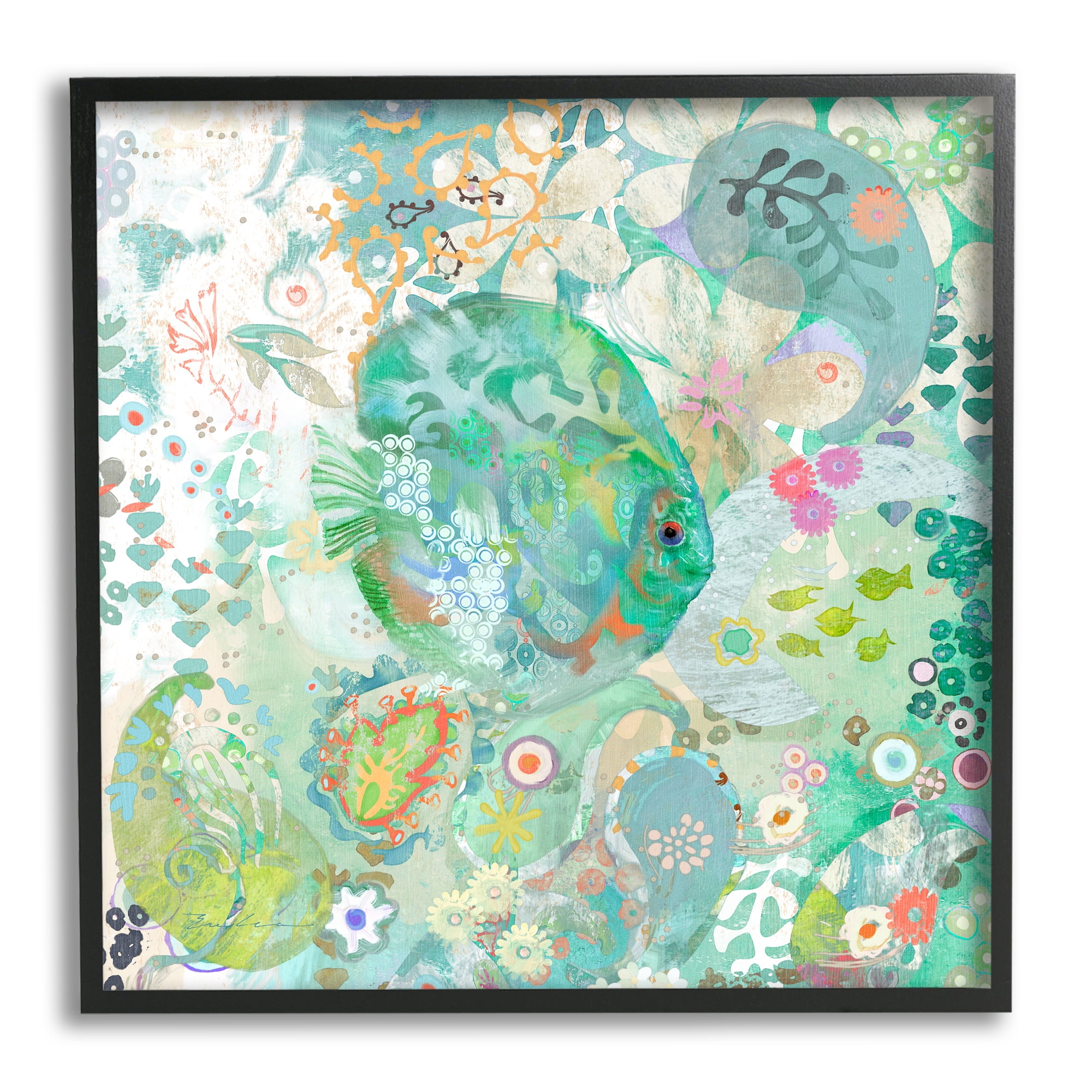 Stupell Industries Fish & Coral Pattern Animals & Insects Painting Black Framed Art Print Wall Art, 12 x 12