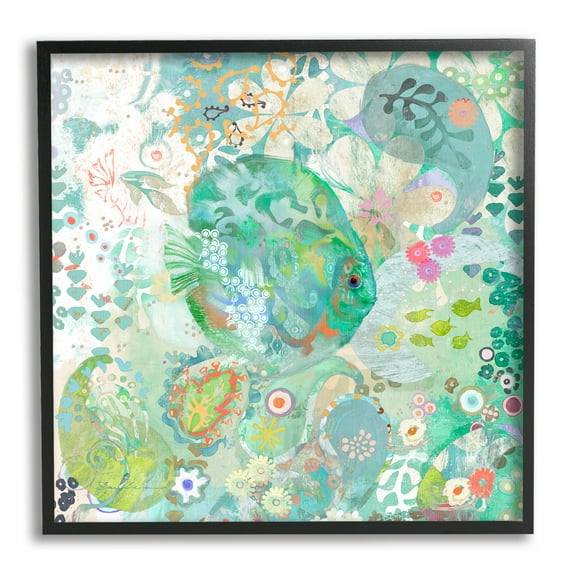 Stupell Industries Fish & Coral Pattern Animals & Insects Painting Black Framed Art Print Wall Art, 12 x 12