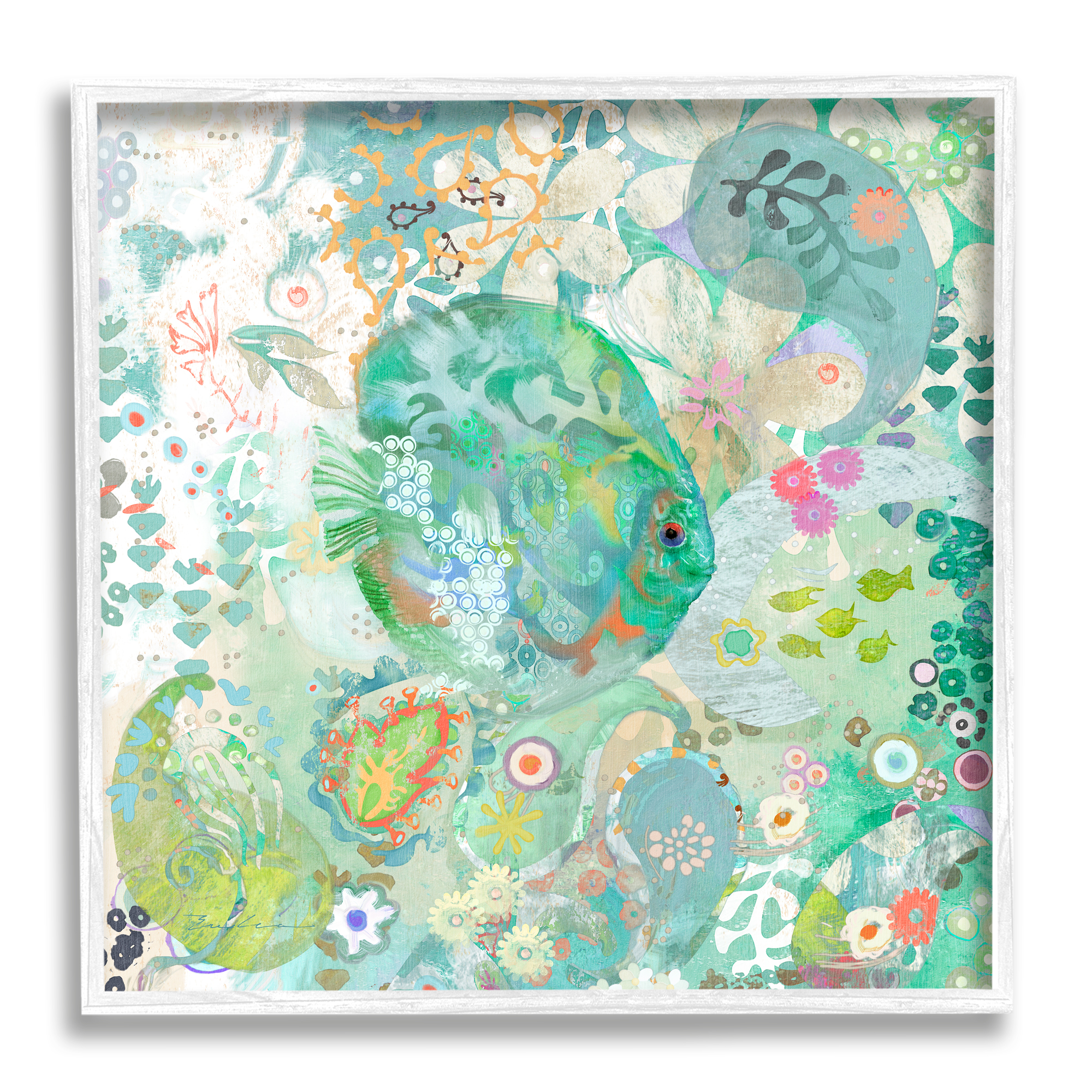 Stupell Industries Fish & Coral Pattern Animals & Insects Painting White Framed Art Print Wall Art, 12 x 12