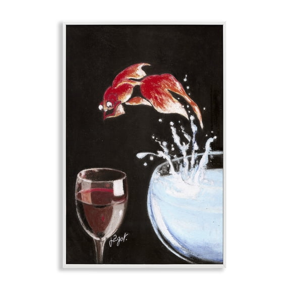 Stupell Industries Fish Diving Into Wine Glass Animals Painting White Framed Art Print Wall Art, 16 x 24