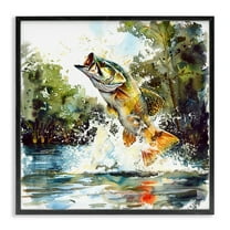 Stupell Industries Fish Jumping Splash Animals Painting Black Framed Art Print Wall Art, 12 x 12