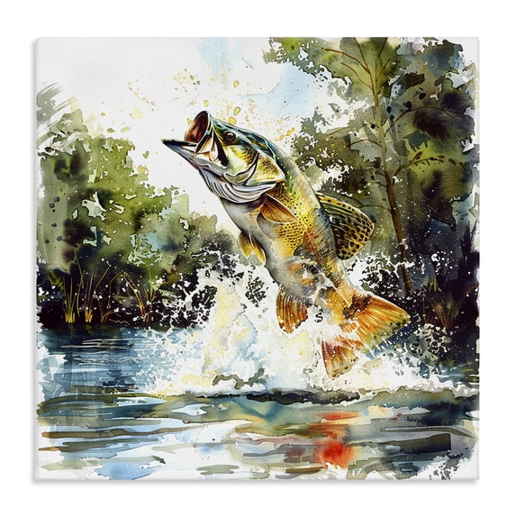 Stupell Industries Farmhouse Fish Jumping Splash Canvas Art, 17 x 17, by LSR Design Studio