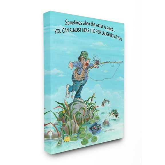 Stupell Industries Fish Laughing Funny Sports Fishing Cartoon Design Canvas Wall Art by Gary Patterson