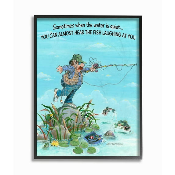 Stupell Industries Fish Laughing Funny Sports Fishing Cartoon Design Framed Wall Art by Gary Patterson