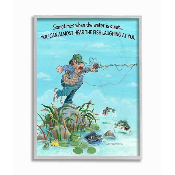 Stupell Industries Fish Laughing Funny Sports Fishing Cartoon Design Framed Wall Art by Gary Patterson