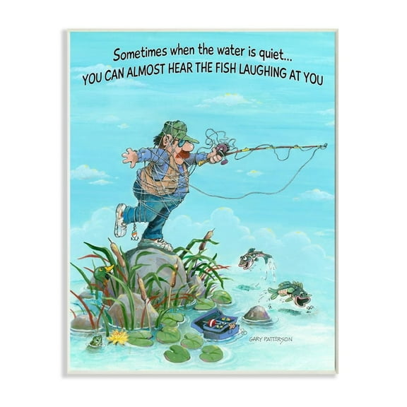 Stupell Industries Fish Laughing Funny Sports Fishing Cartoon Design Wall Plaque by Gary Patterson