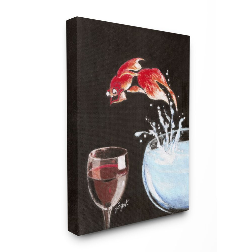 Stupell Industries Fish Leaping Into Wine Glass Funny Drawing Canvas Wall Art by Jean-Pierre Got