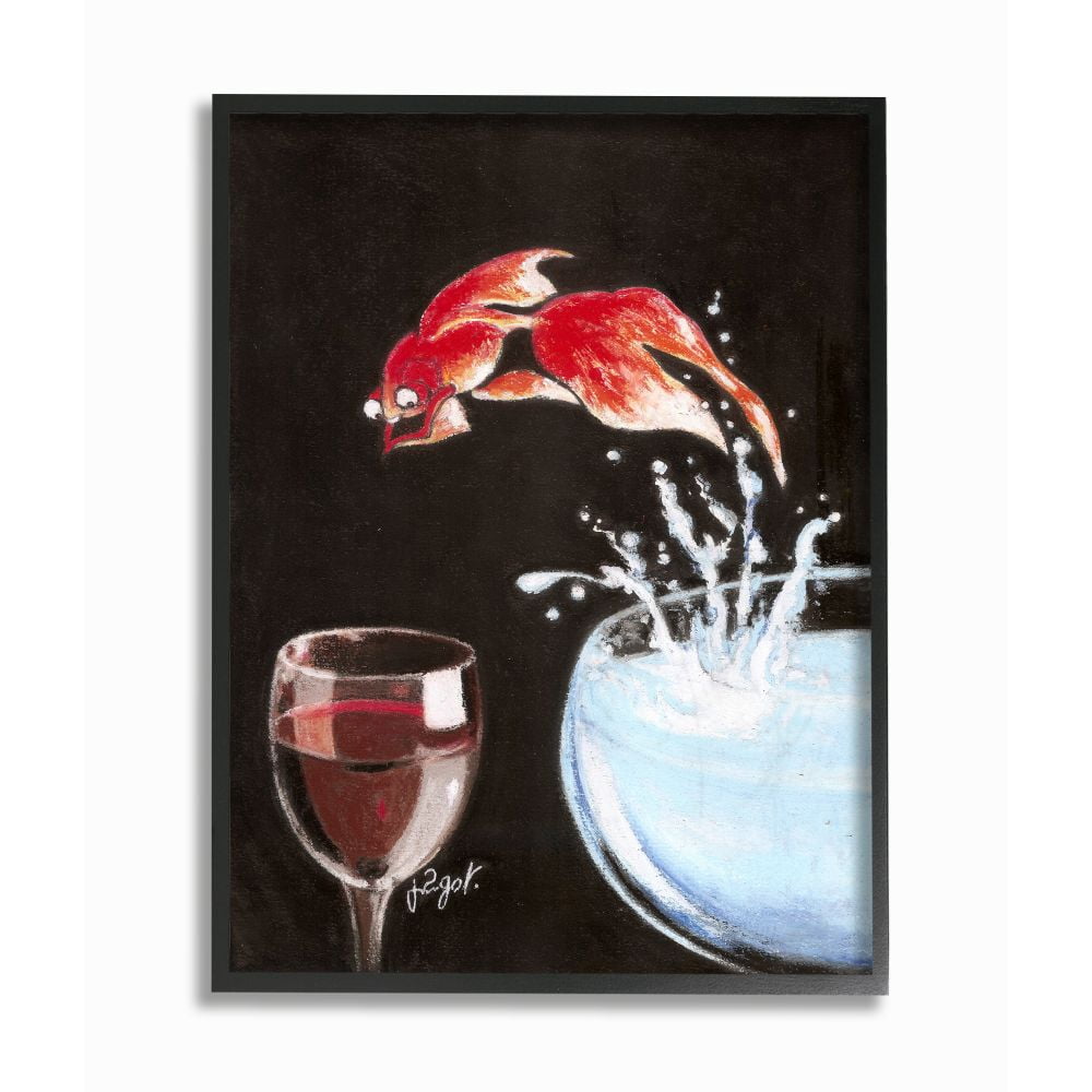 Stupell Industries Fish Leaping Into Wine Glass Funny Drawing Framed Wall Art by Jean-Pierre Got