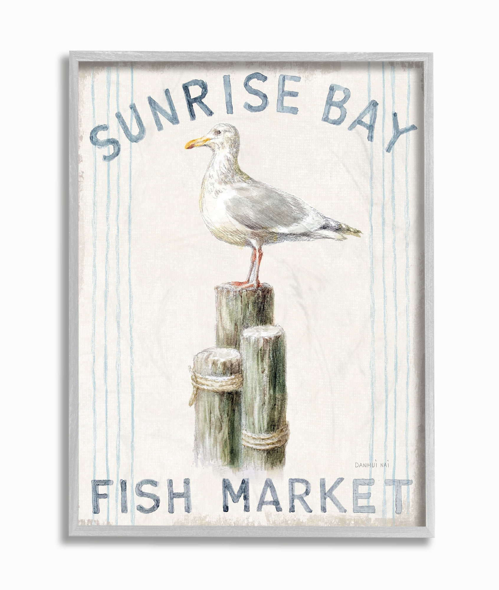 Stupell Industries Fish Market Sea Gull Bird Animal Beach Ocean Design Framed Wall Art by Danhui Nai