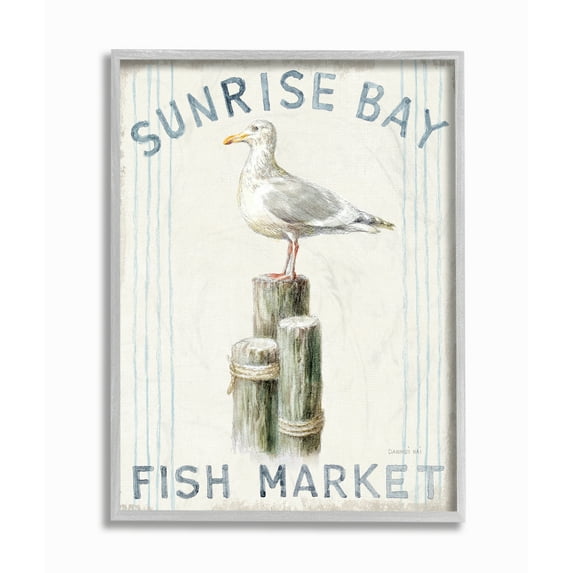 Stupell Industries Fish Market Sea Gull Bird Animal Beach Ocean Design Framed Wall Art by Danhui Nai