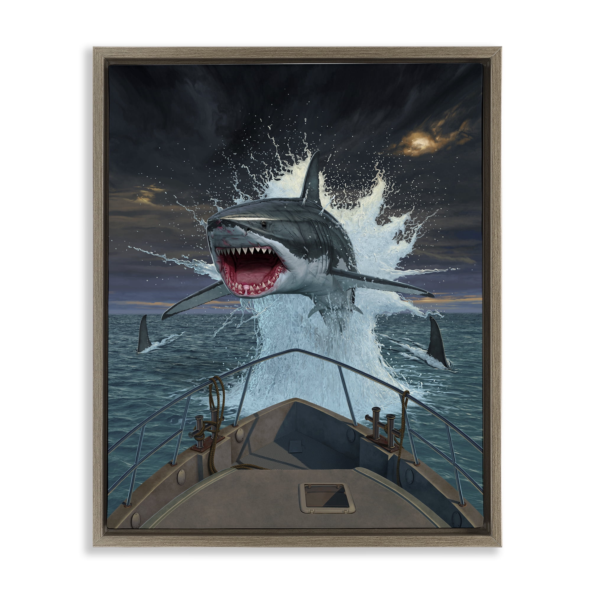 Stupell Industries Fish Out Of Water Brown Framed Floater Canvas Wall Art, design by Vincent Hie