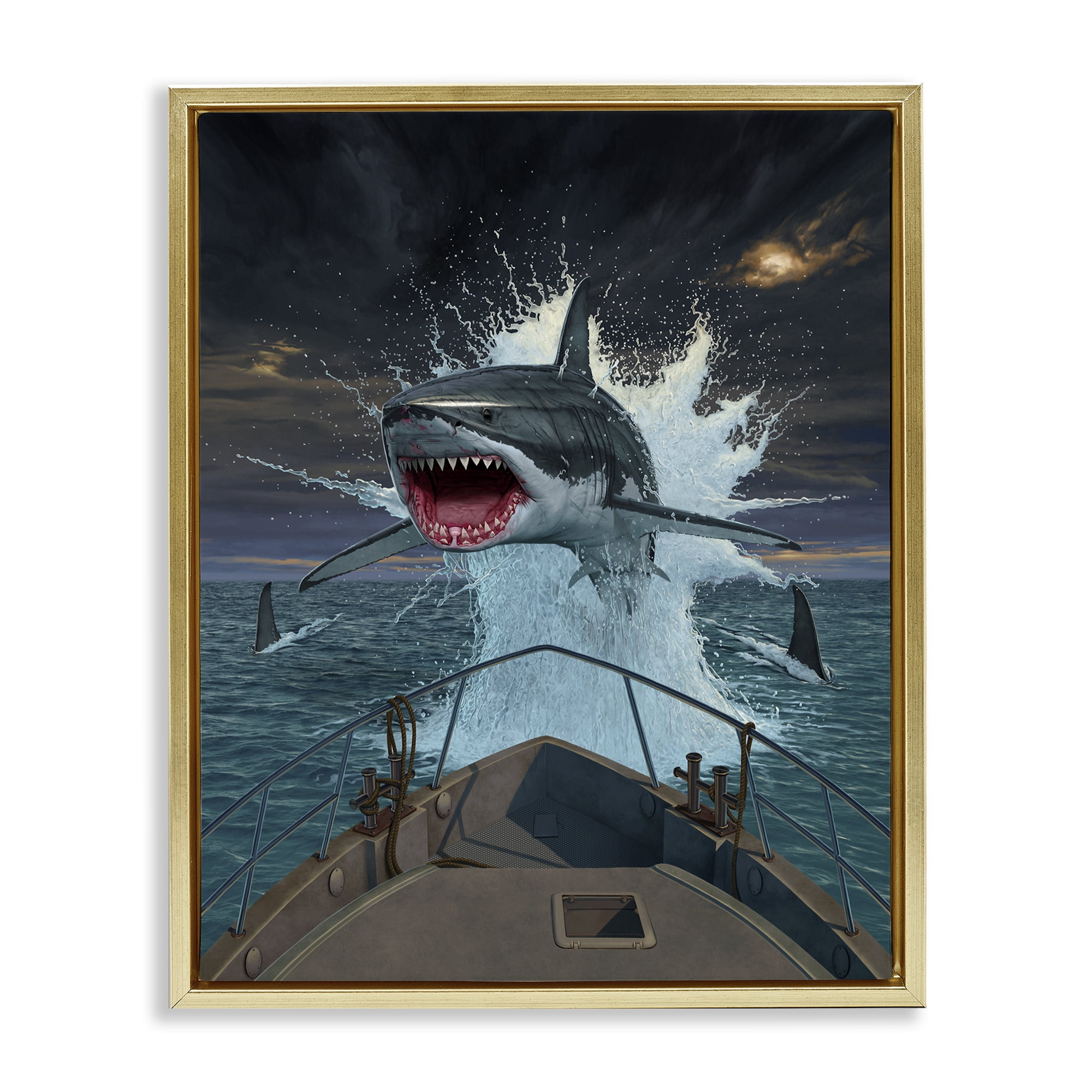 Stupell Industries Fish Out Of Water Gold Framed Floater Canvas Wall Art, design by Vincent Hie
