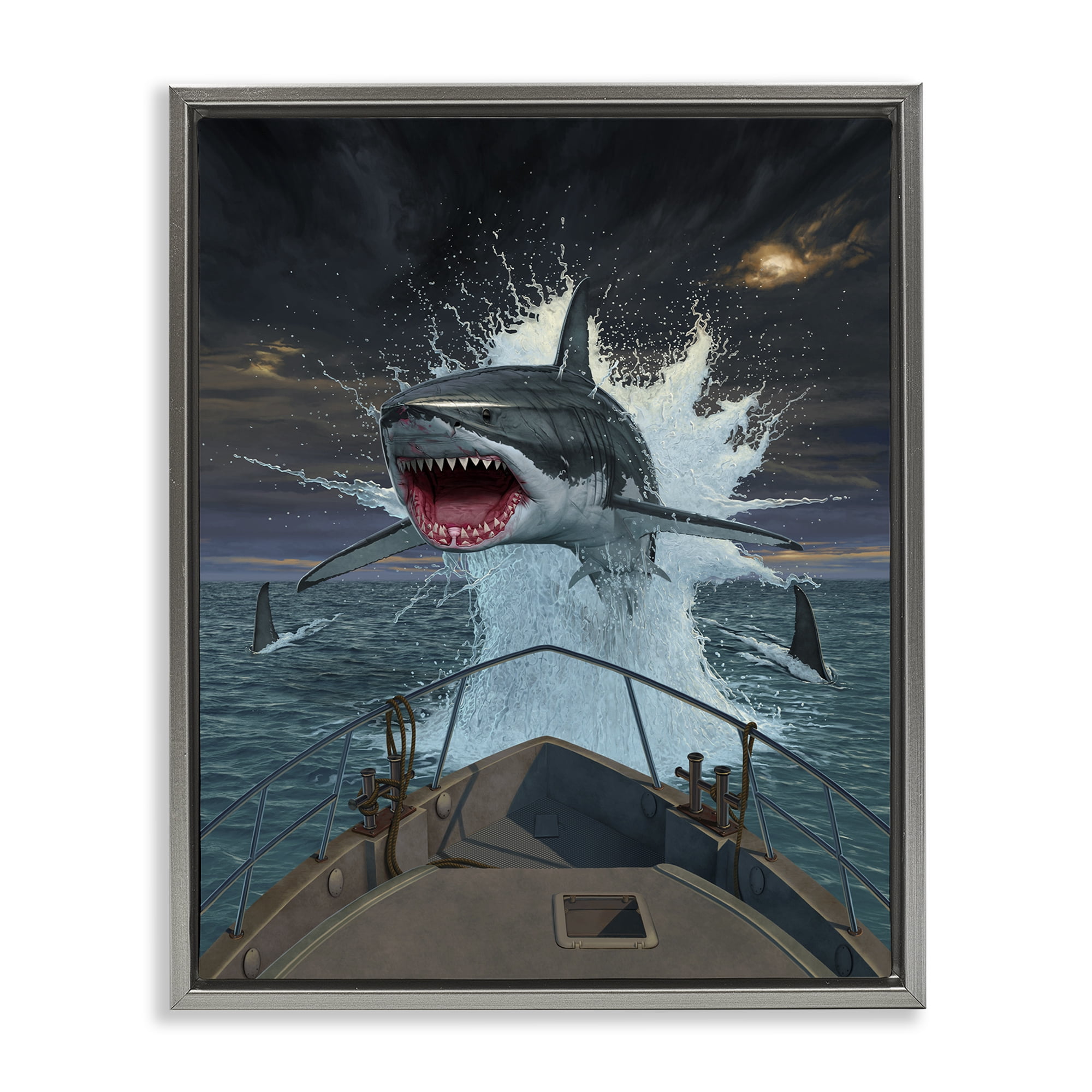 Stupell Industries Fish Out Of Water Gray Framed Floater Canvas Wall Art, design by Vincent Hie