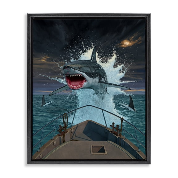 Stupell Industries Fish Out Of Water Shark Black Framed Floater Canvas Wall Art design by Vincent Hie, 31 x 25