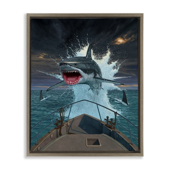 Stupell Industries Fish Out Of Water Shark Brown Framed Floater Canvas Wall Art design by Vincent Hie, 21 x 17