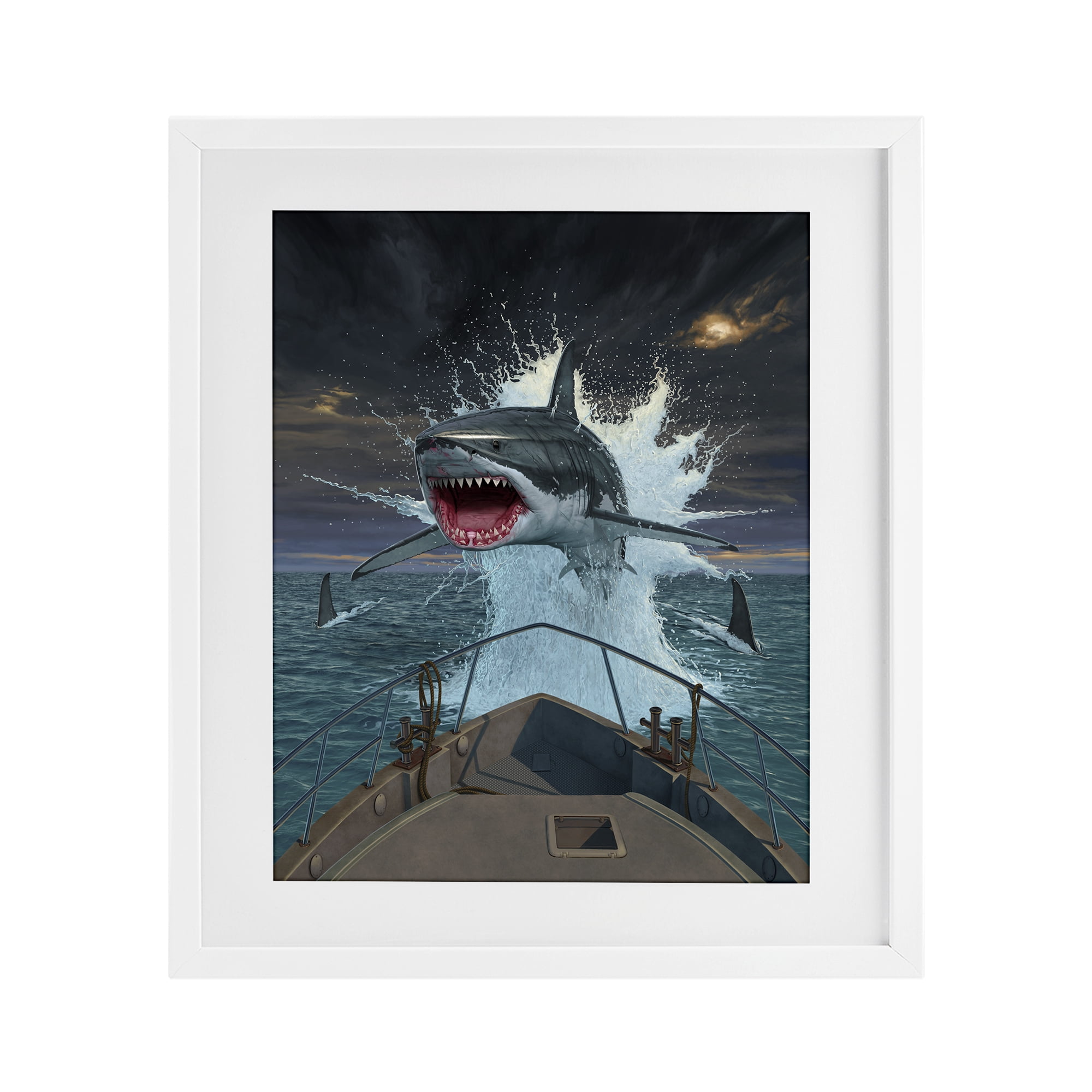 Stupell Industries Fish Out Of Water White Framed Print Under Glass, design by Vincent Hie