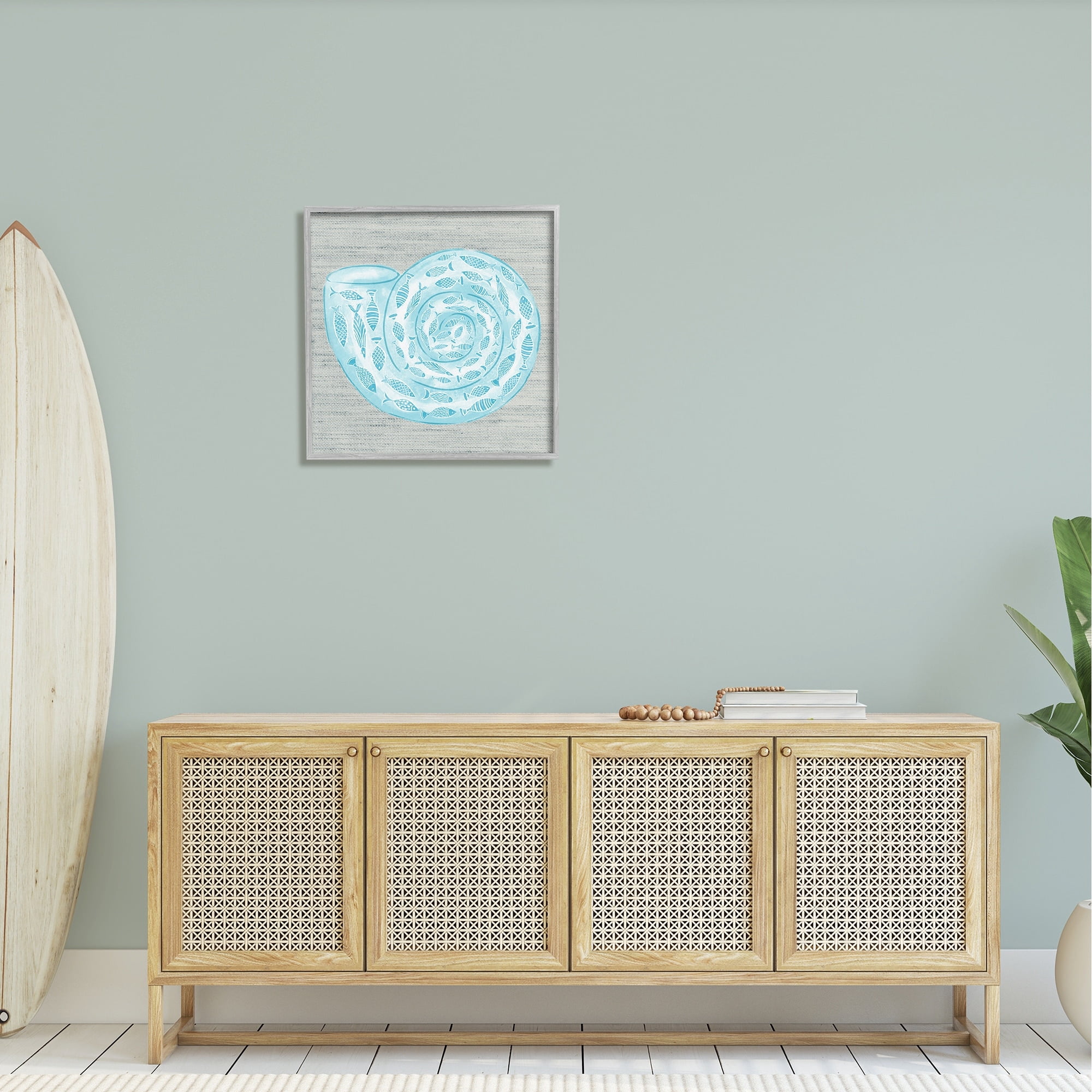 Stupell Industries Fish Patterned Seashell Spiral Shell Sea Life Graphic Art Gray Framed Art Print Wall Art, Design by Ziwei Li