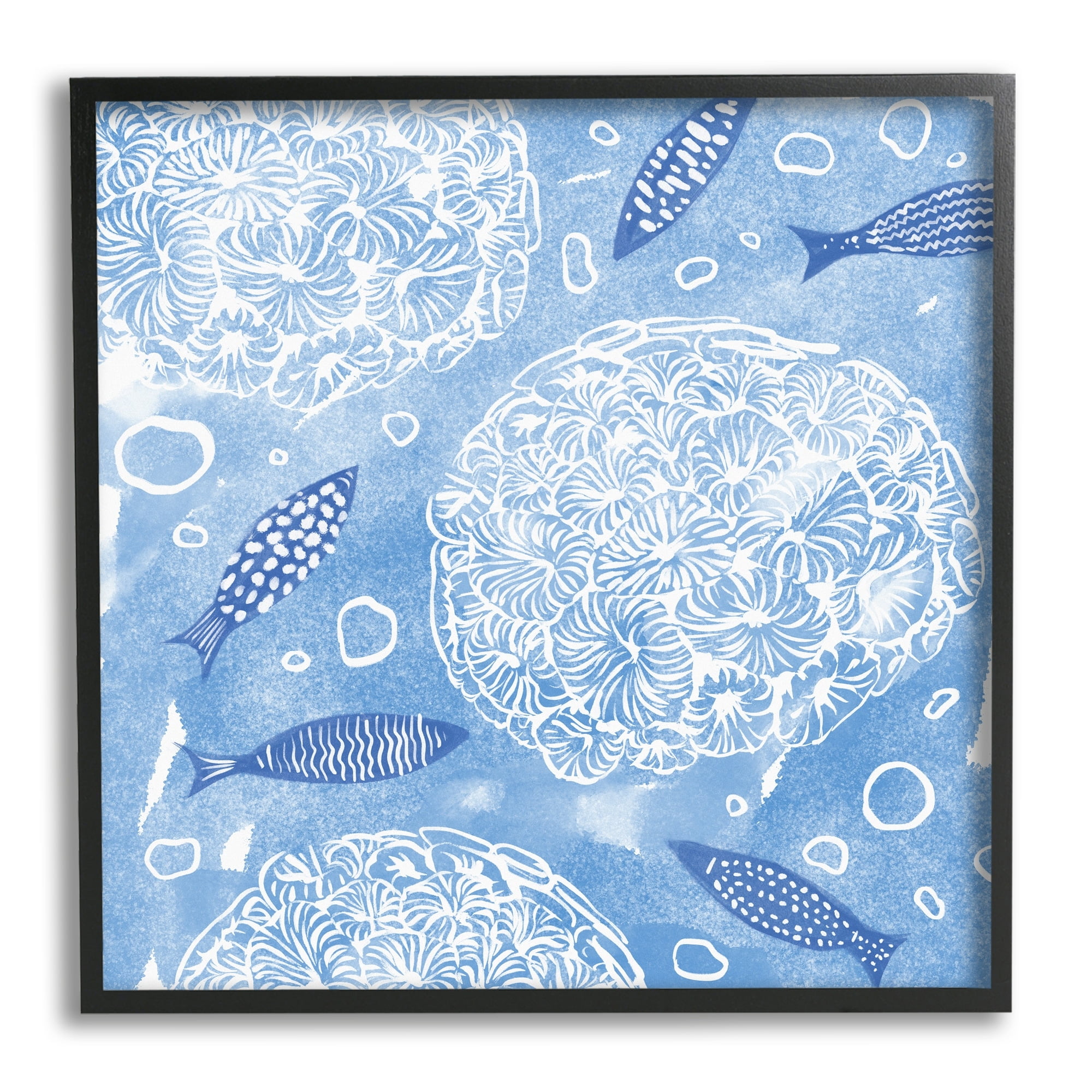 Stupell Industries Fish Swimming Among Sea Life Coral Flowers Bubbles Graphic Art Black Framed Art Print Wall Art, Design by Ziwei Li