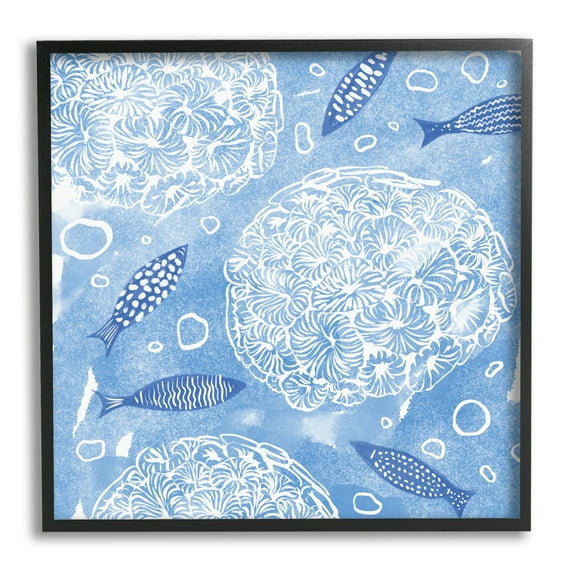 Stupell Industries Fish Swimming Among Sea Life Coral Flowers Bubbles Graphic Art Black Framed Art Print Wall Art, Design by Ziwei Li