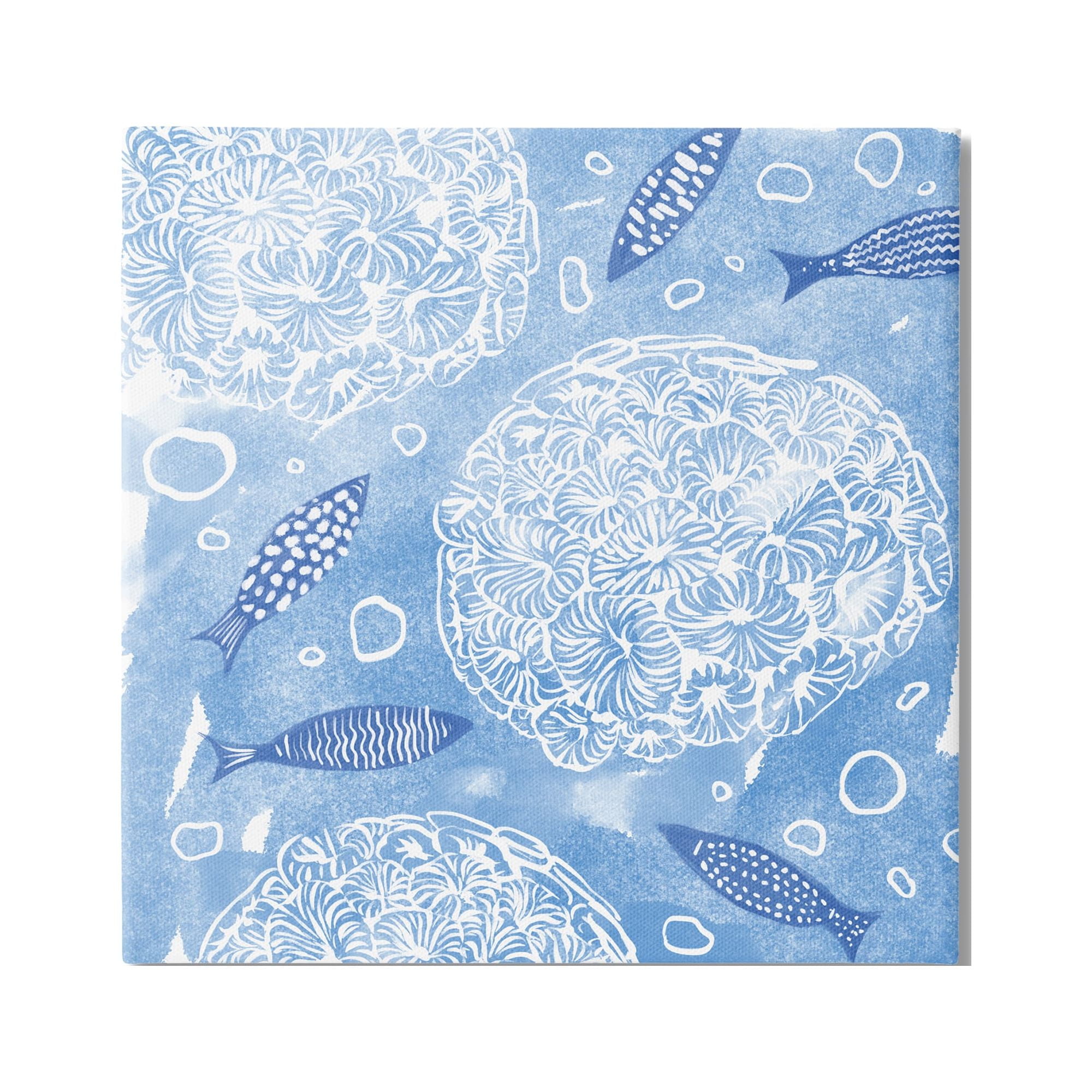 Stupell Industries Fish Swimming Among Sea Life Coral Flowers Bubbles Graphic Art Gallery Wrapped Canvas Print Wall Art, Design by Ziwei Li