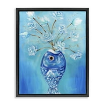 Stupell Industries Fish Vase Bouquet Botanical & Floral Painting Black Floater Framed Art Print Wall Art, 17 x 21