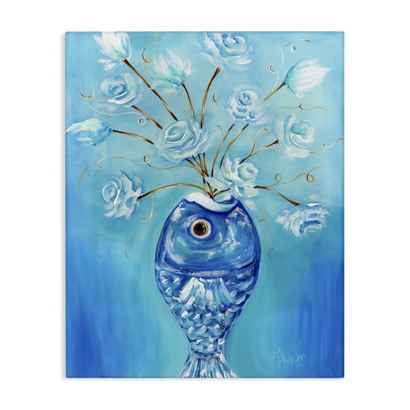Stupell Industries Fish Vase Bouquet Botanical & Floral Painting Gallery Wrapped Canvas Art Print Wall Art, 16 x 20