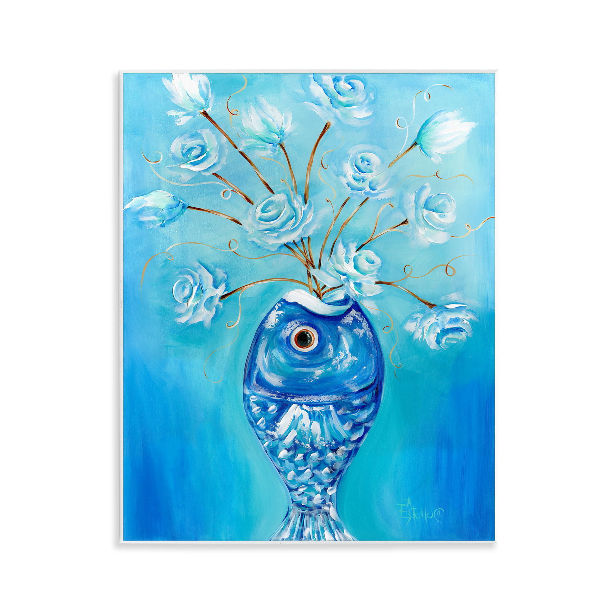 Stupell Industries Fish Vase Bouquet Botanical & Floral Painting Unframed Art Print Wall Art, 11 x 14