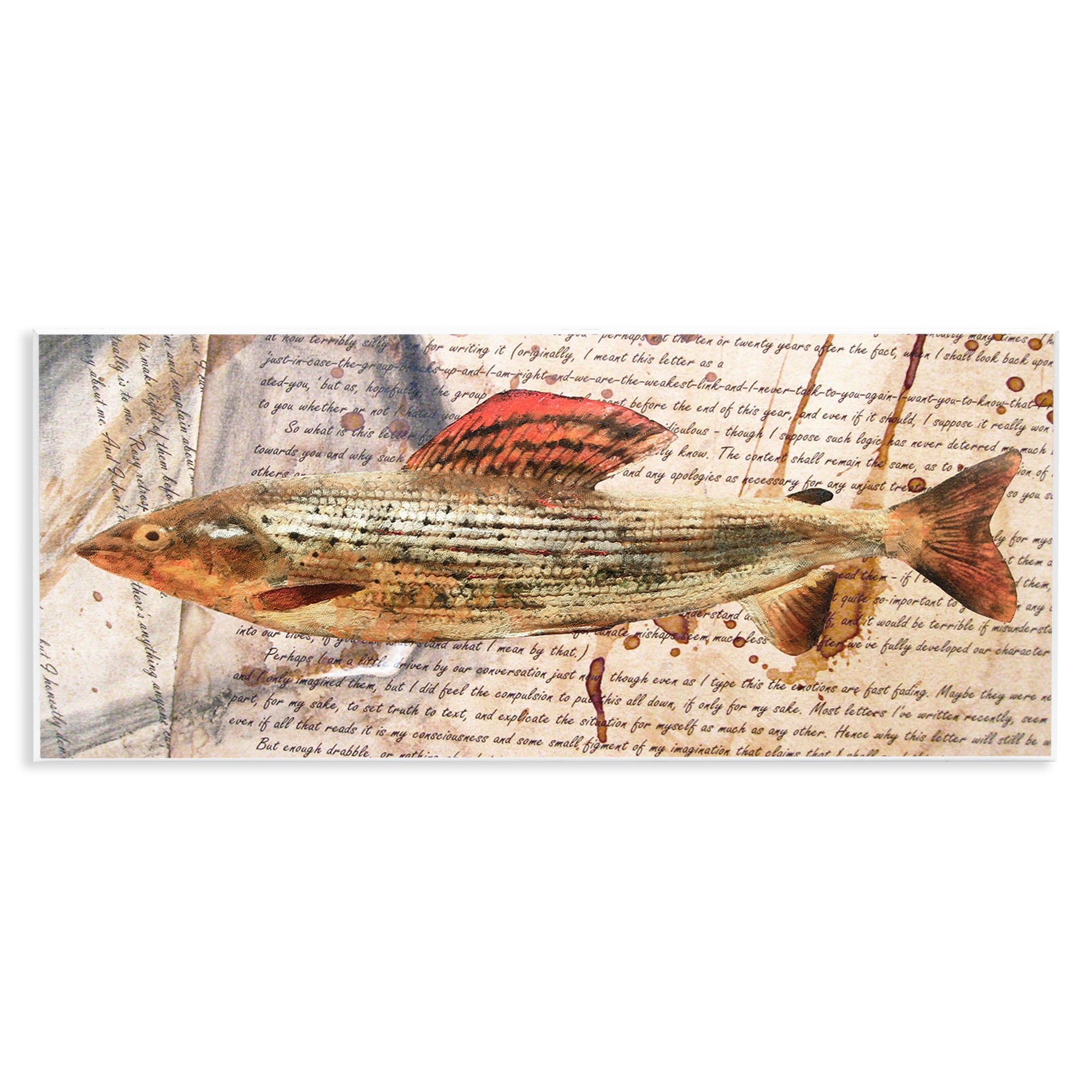 Stupell Industries Fish with Vintage Text Animals & Insects Painting Unframed Art Print Wall Art, 17 x 7