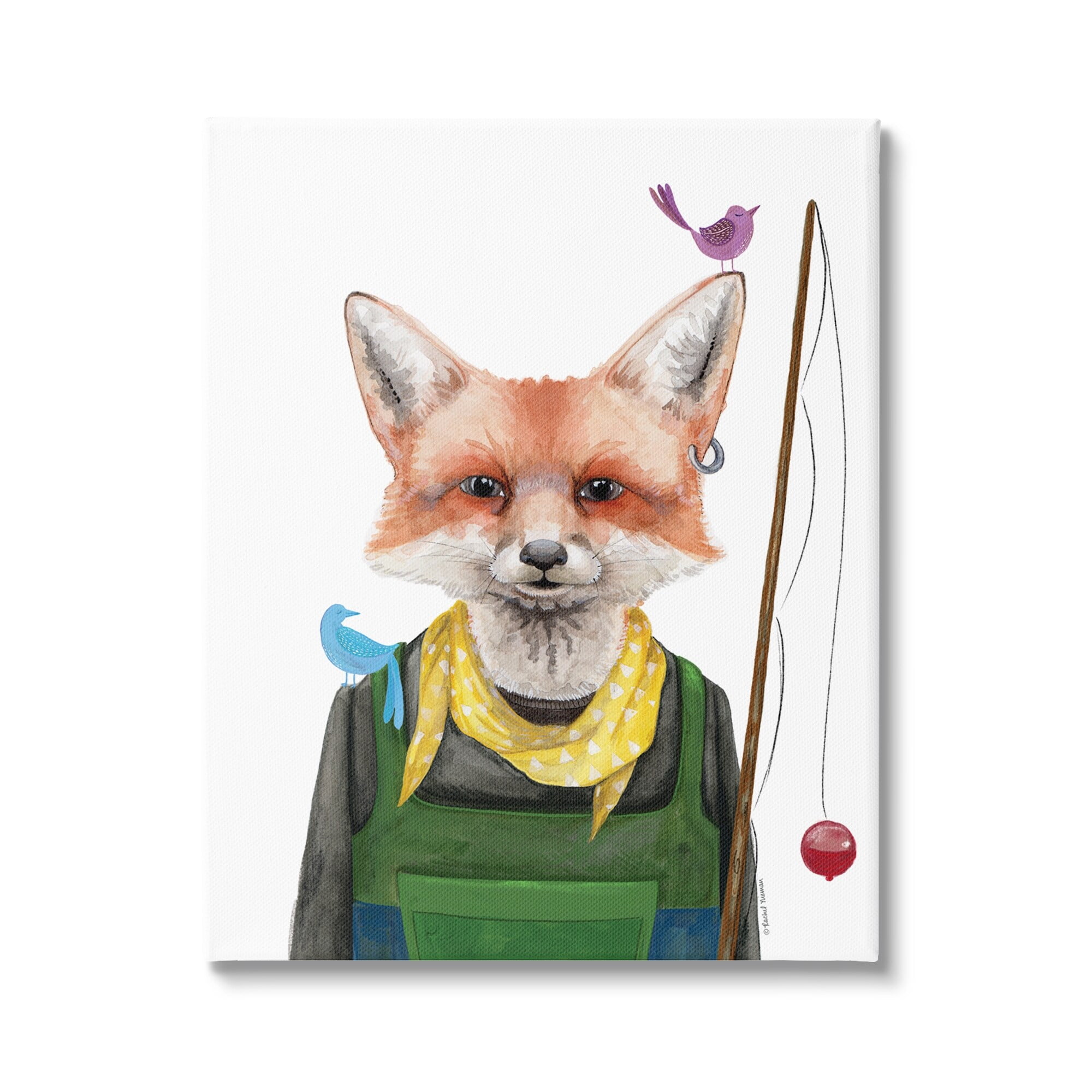 Stupell Industries Fisherman Camper Red Fox Birds Fishing Pole Canvas Wall Art, 36 x 48, Design by Rachel Nieman