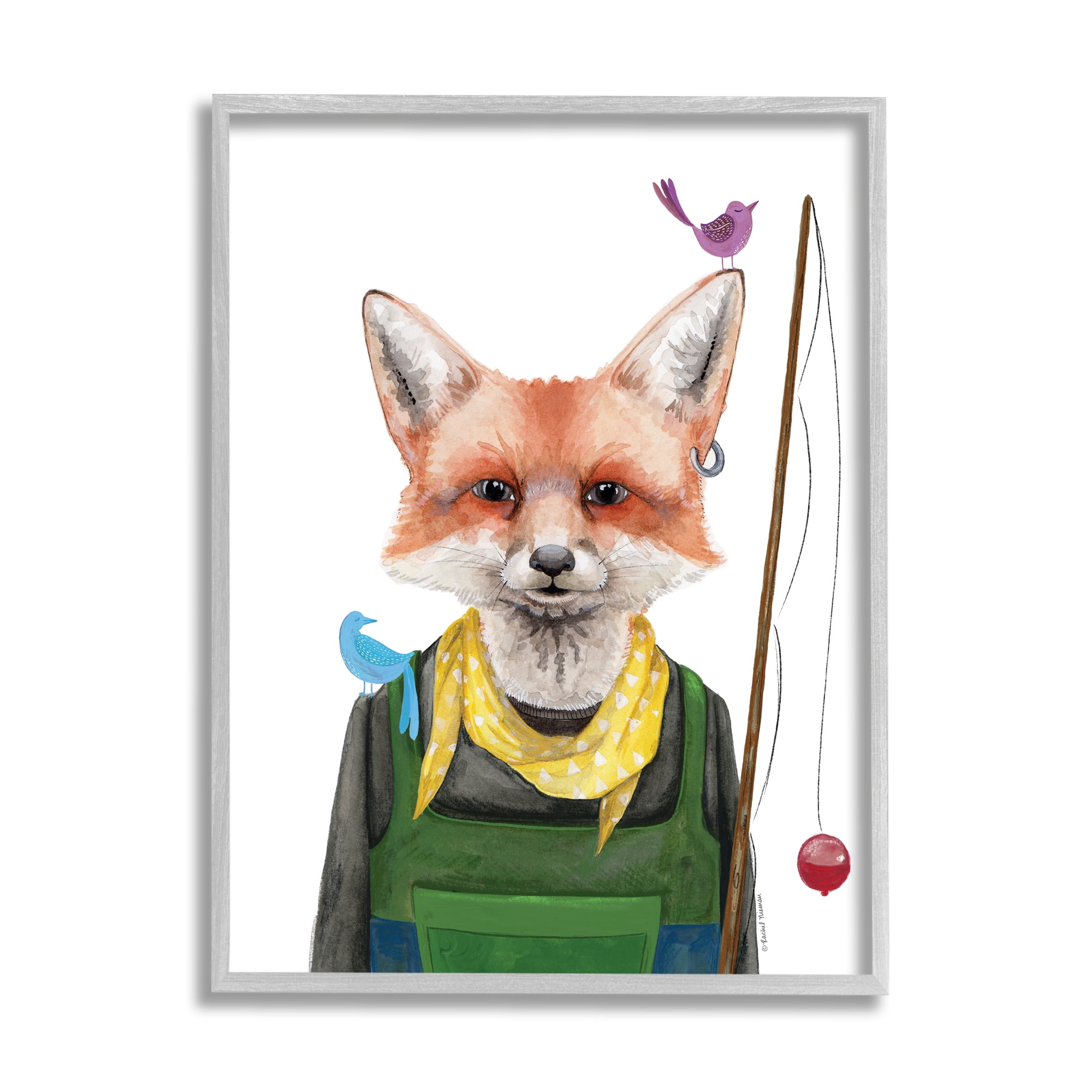Stupell Industries Fisherman Camper Red Fox Birds Fishing Pole Framed Wall Art, 16 x 20, Design by Rachel Nieman