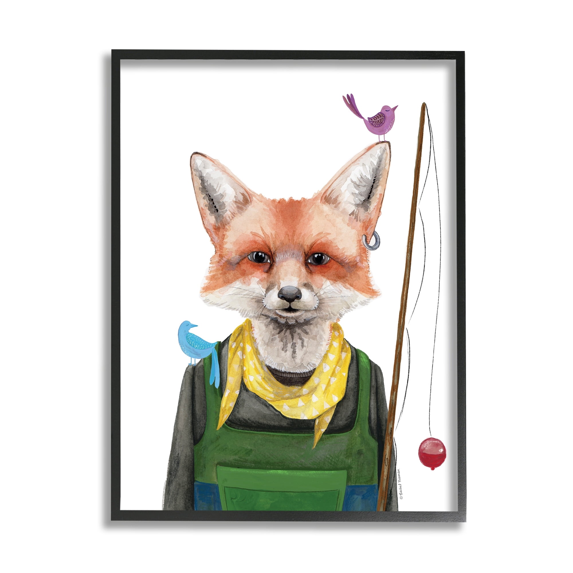 Stupell Industries Fisherman Camper Red Fox Birds Fishing Pole Framed Wall Art, 16 x 20, Design by Rachel Nieman