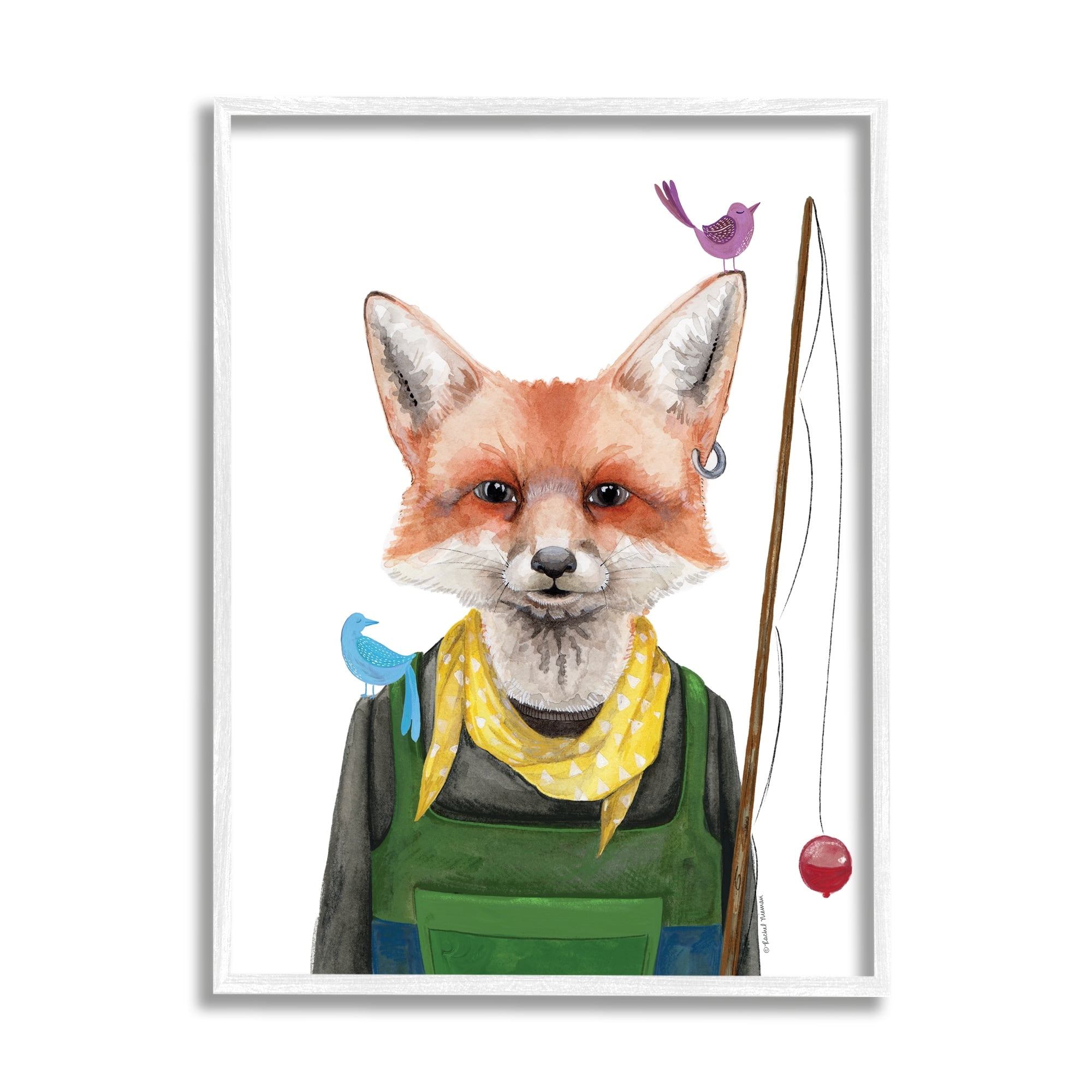 Stupell Industries Fisherman Camper Red Fox Birds Fishing Pole Framed Wall Art, 24 x 30, Design by Rachel Nieman