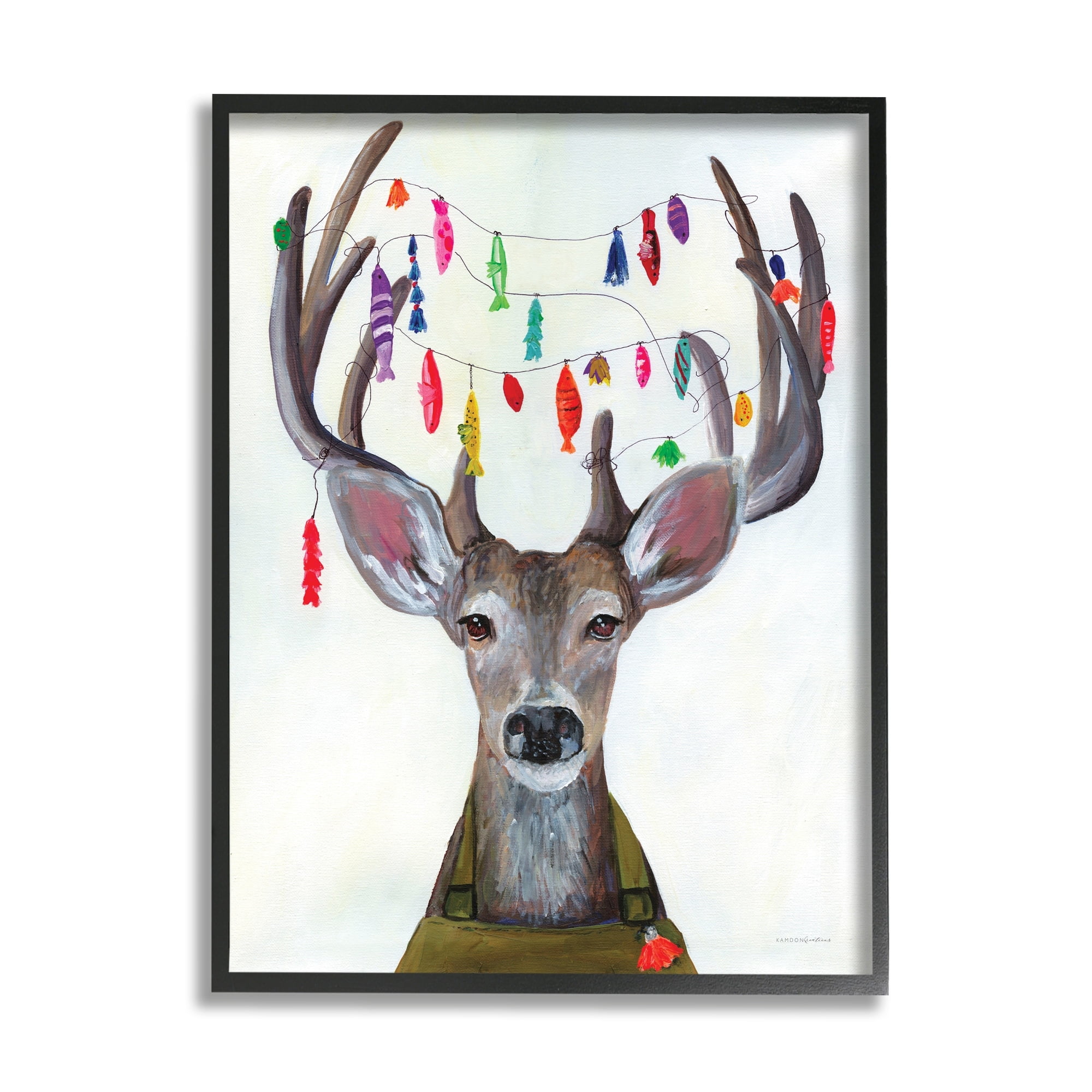 Stupell Industries Fisherman Deer Floater Bait Antlers Cute Painting , 11 x 14, Design by Kamdon Kreations