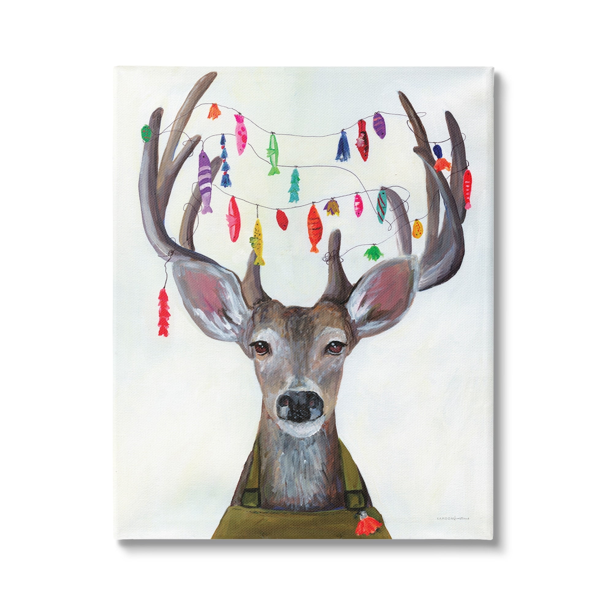 Stupell Industries Fisherman Deer Floater Bait Antlers Cute Painting , 36 x 48, Design by Kamdon Kreations