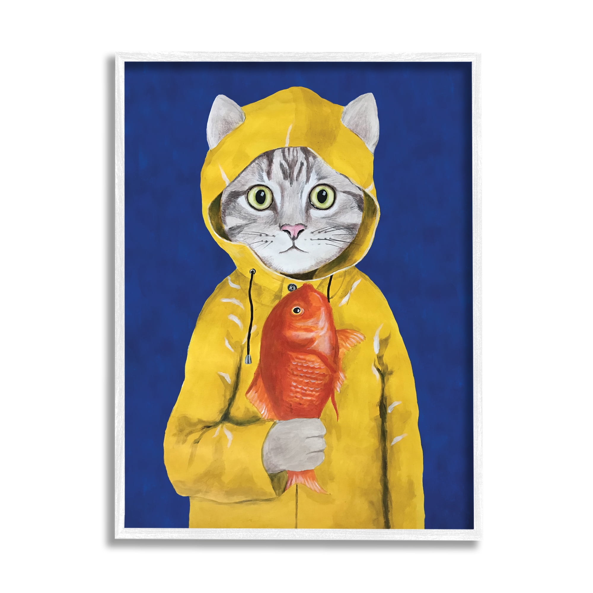 Stupell Industries Fisherman Feline Yellow Coat Cat Graphic Art Framed Art Print Wall Art, 11x14, By Coco de Paris