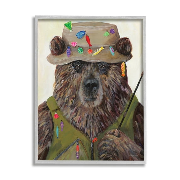 Stupell Industries Fisherman Outfit Brown Grizzly Bear Fishing Pole, 11 x 14, Design by Kamdon Kreations