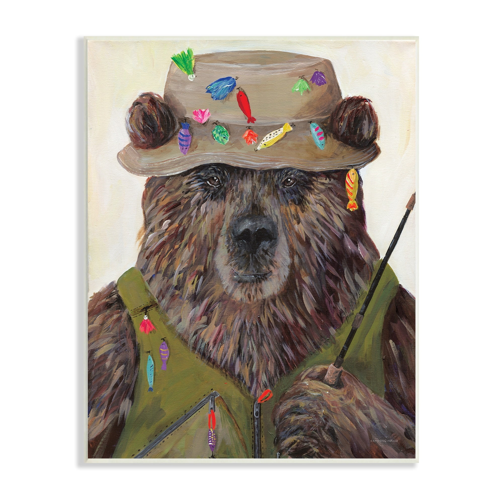 Stupell Industries Fisherman Outfit Brown Grizzly Bear Fishing Pole, 13 x 19, Design by Kamdon Kreations