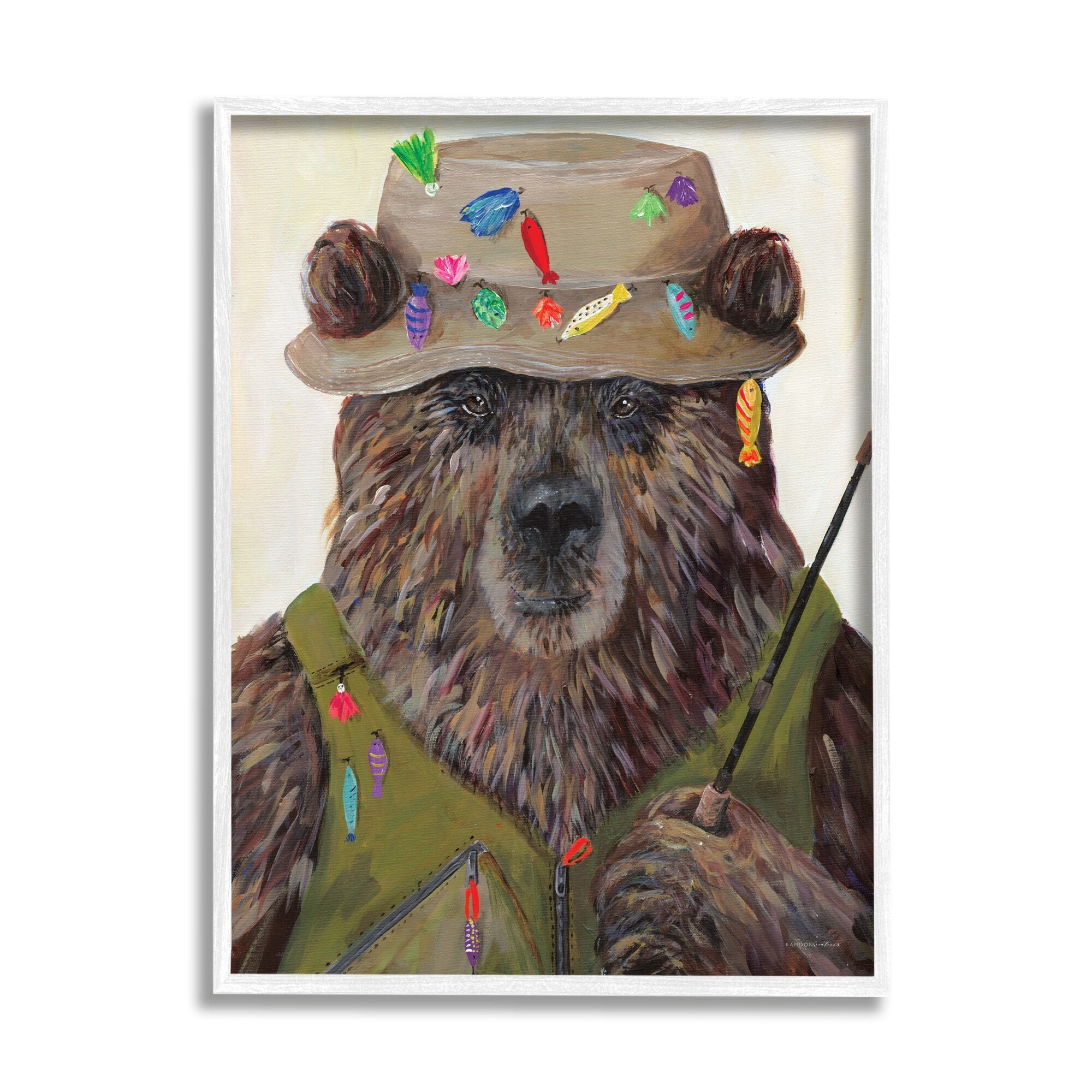 Stupell Industries Fisherman Outfit Brown Grizzly Bear Fishing Pole, 16 x 20, Design by Kamdon Kreations