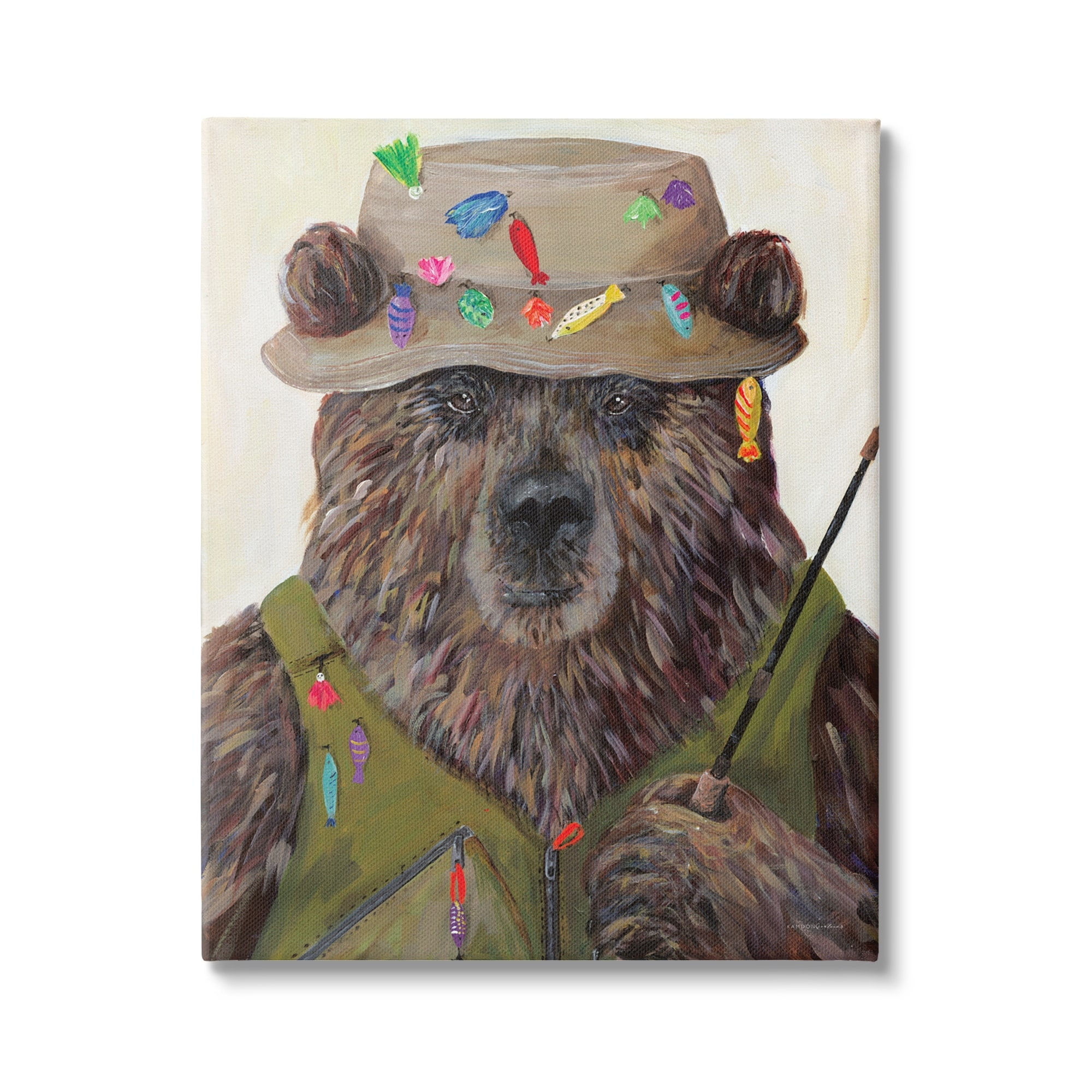 Stupell Industries Fisherman Outfit Brown Grizzly Bear Fishing Pole, 16 x 20, Design by Kamdon Kreations