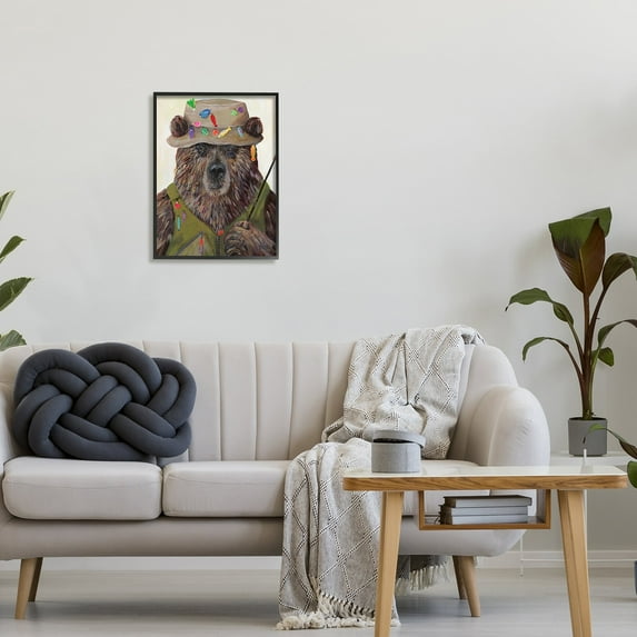 Stupell Industries Fisherman Outfit Brown Grizzly Bear Fishing Pole, 16 x 20, Design by Kamdon Kreations