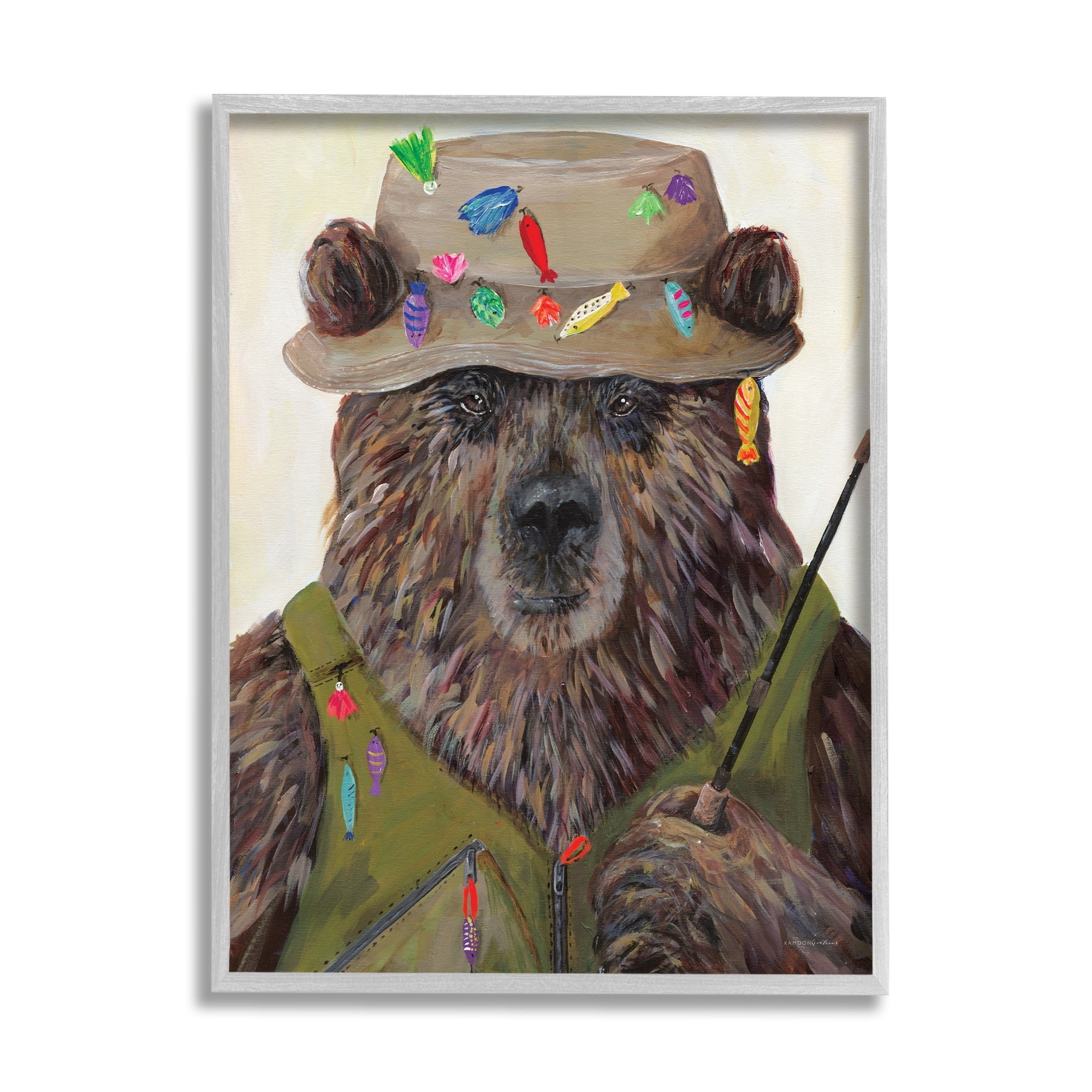 Stupell Industries Fisherman Outfit Brown Grizzly Bear Fishing Pole, 24 x 30, Design by Kamdon Kreations