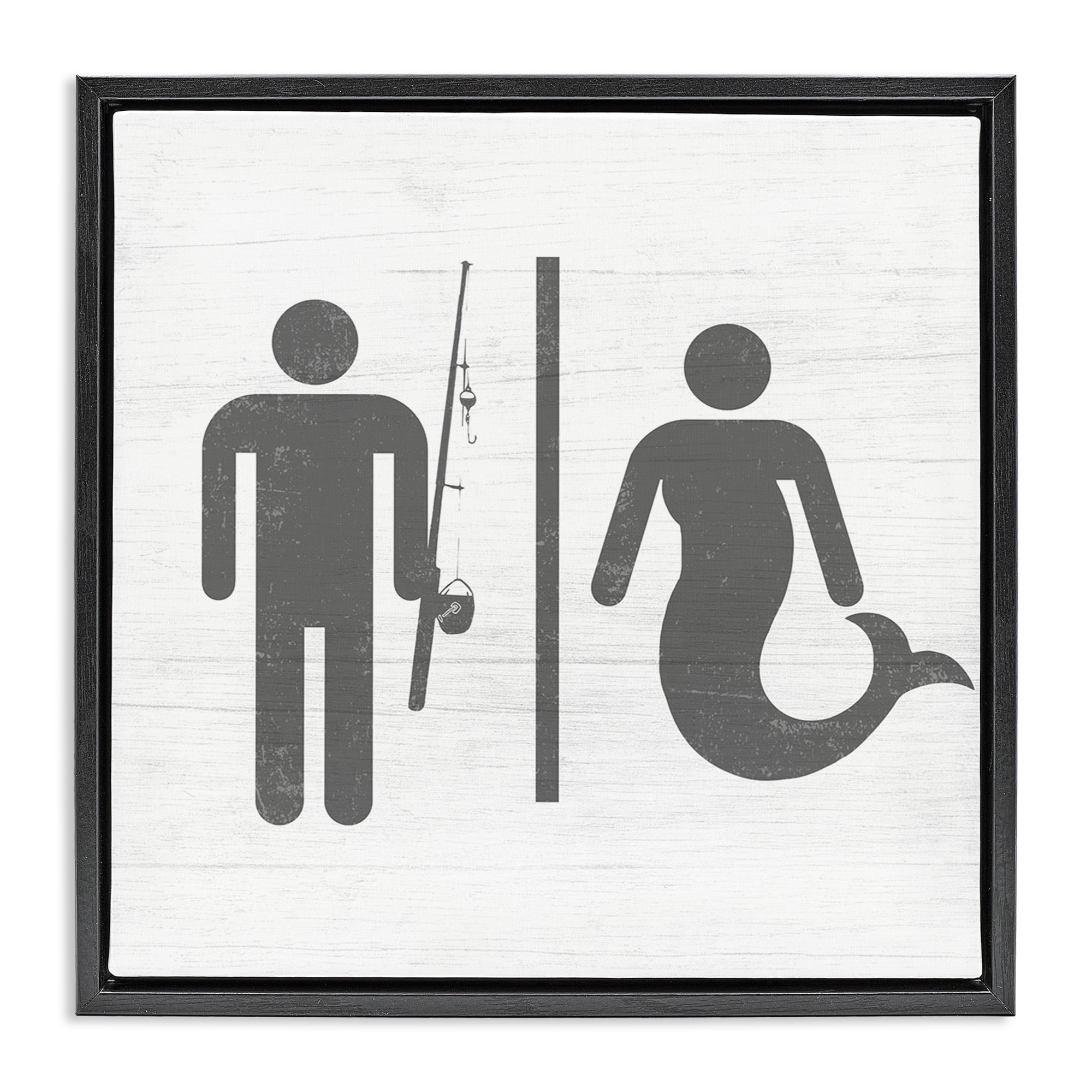 Stupell Industries Fisherman or Mermaid Bathroom Typography Painting Black Floater Framed Canvas Art Print Wall Art, 18 x 18