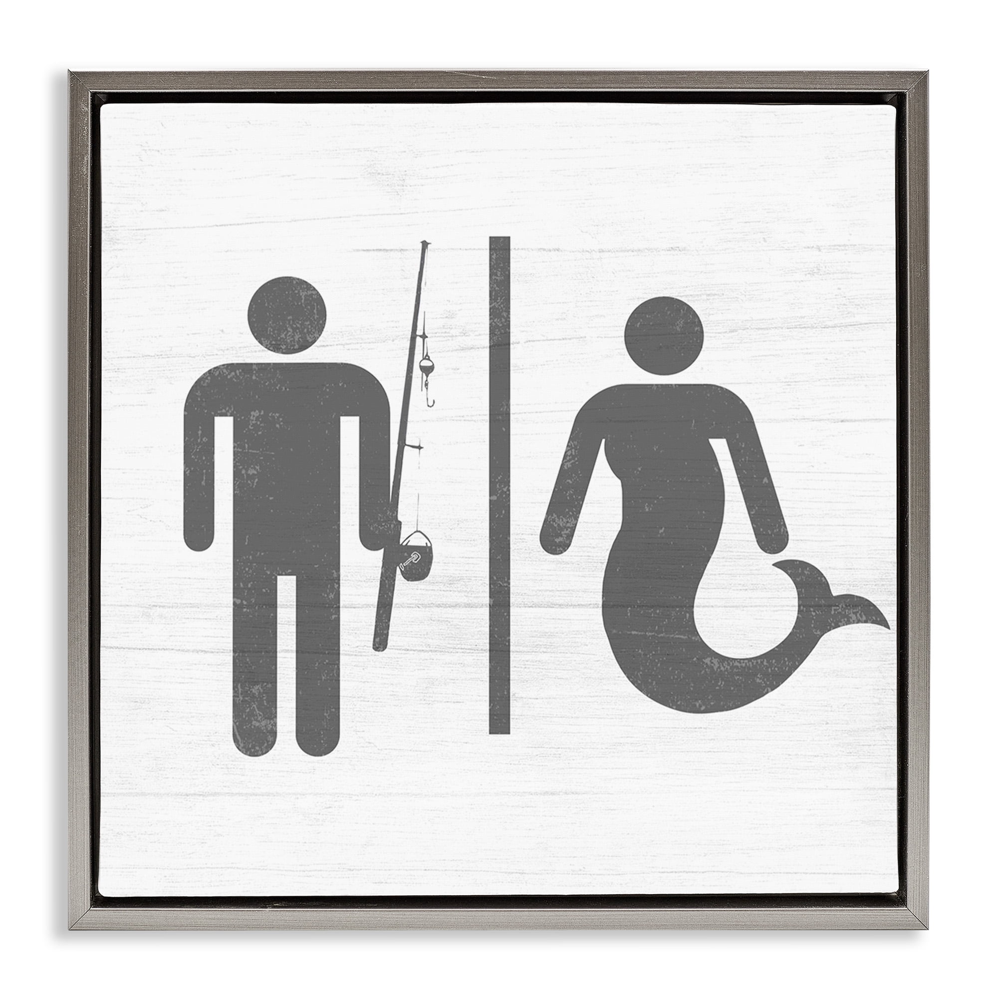 Stupell Industries Fisherman or Mermaid Bathroom Typography Painting Gray Floater Framed Canvas Art Print Wall Art, 25 x 25