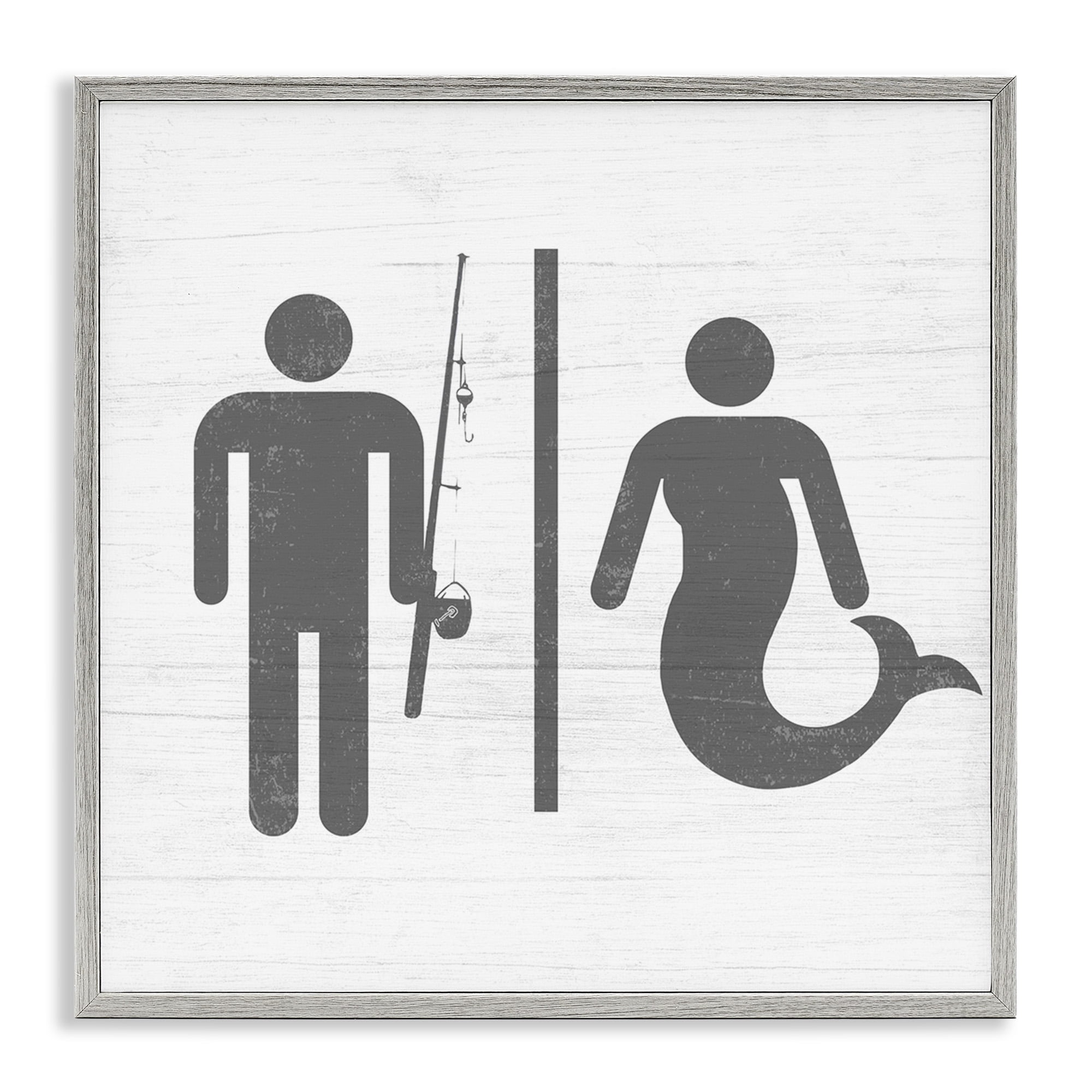 Stupell Industries Fisherman or Mermaid Bathroom Typography Painting Gray Framed Art Print Wall Art, 17 x 17
