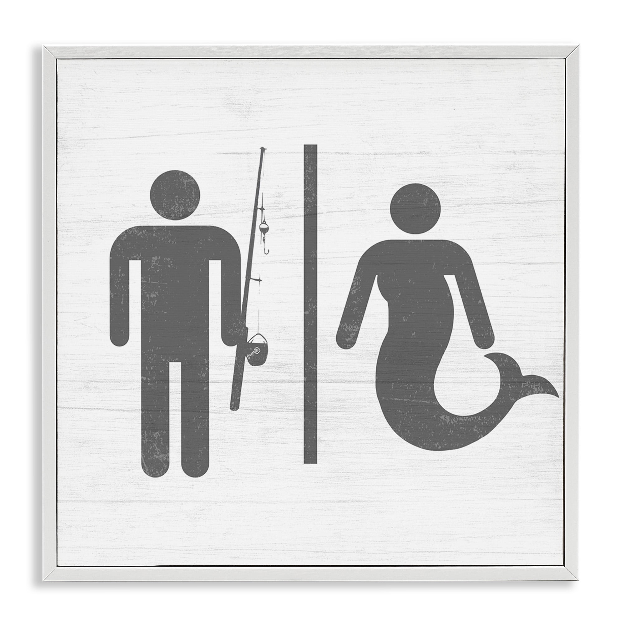 Stupell Industries Fisherman or Mermaid Bathroom Typography Painting White Framed Art Print Wall Art, 24 x 24