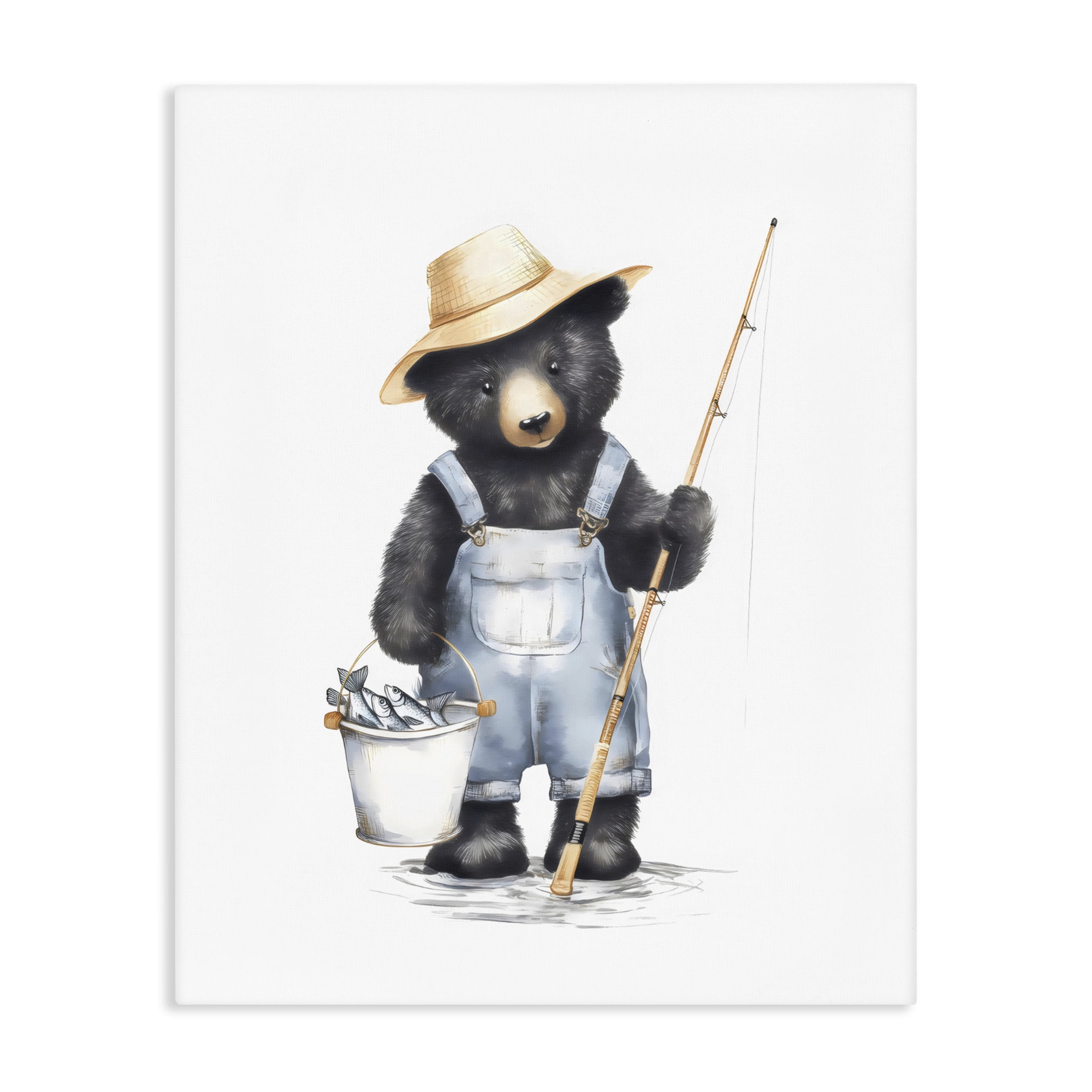 Stupell Industries Fishing Bear in Straw Hat Canvas Wall Art, design by Arlington Prints