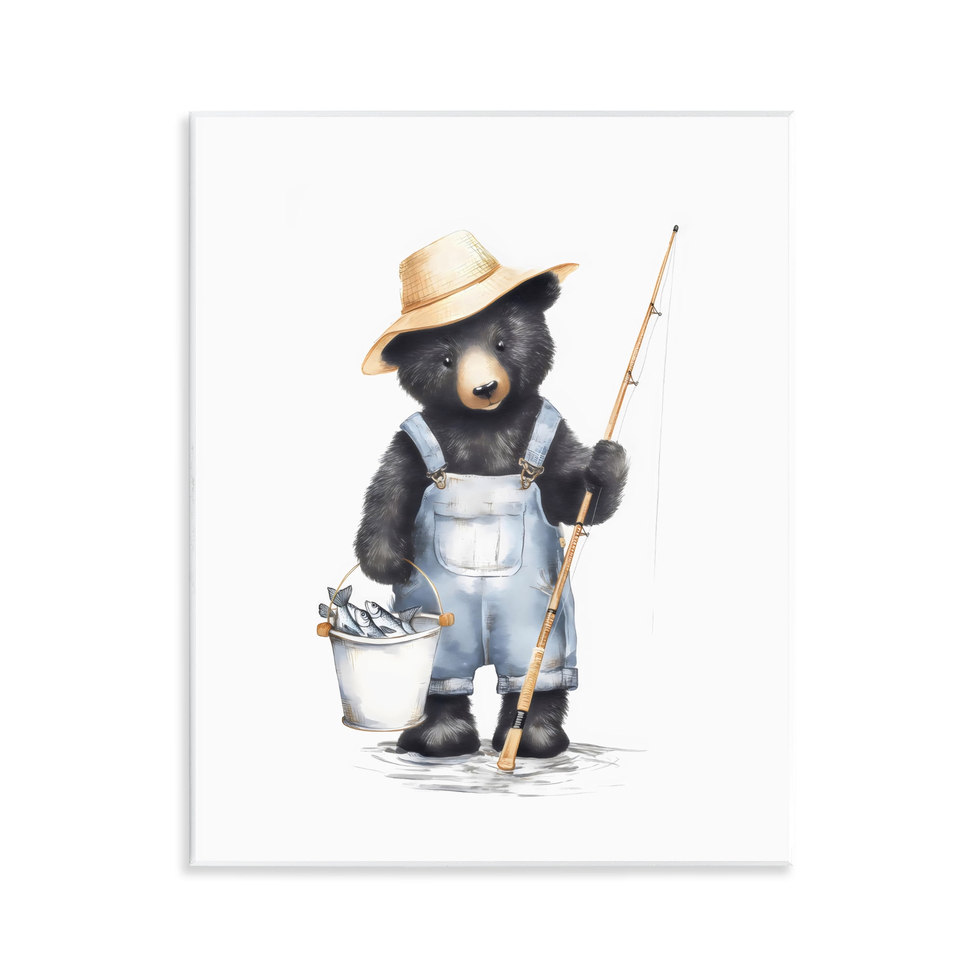 Stupell Industries Fishing Bear in Straw Hat Wall Plaque Art, design by Arlington Prints