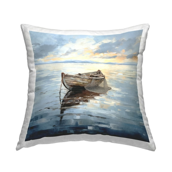 Stupell Industries Fishing Boat Landscape Decorative Printed Throw Pillow, 18 x 18